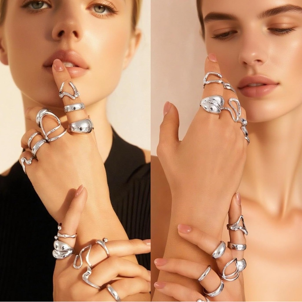 Y2k Chunky Silver Ring Set For Women New 45$